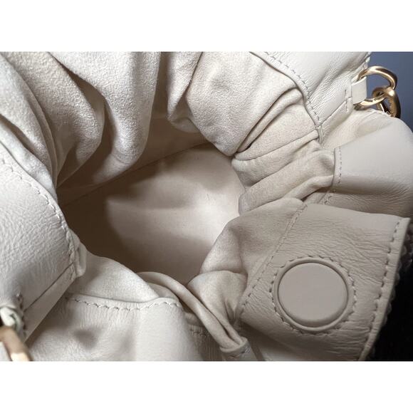 Cult Gaia Bara Shoulder Bag Cream Raffia Ruched Gold Chain Purse - Picture 16 of 16